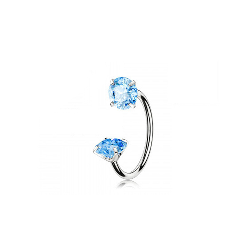2-PCS Sea blue G23 Titanium Horseshoe Ring with 5A Zircon Internal Thread for Nose Ear Lip Septum Piercing Hypoallergenic Jewelry for Local Trendsetters - Image 1