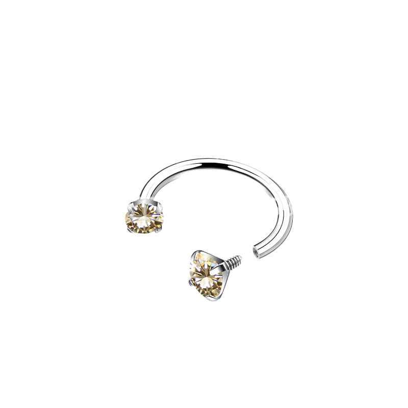 2-PCS Champagne G23 Titanium Horseshoe Ring with 5A Zircon Internal Thread for Nose Ear Lip Septum Piercing Hypoallergenic Jewelry for Local Trendsetters - Image 1