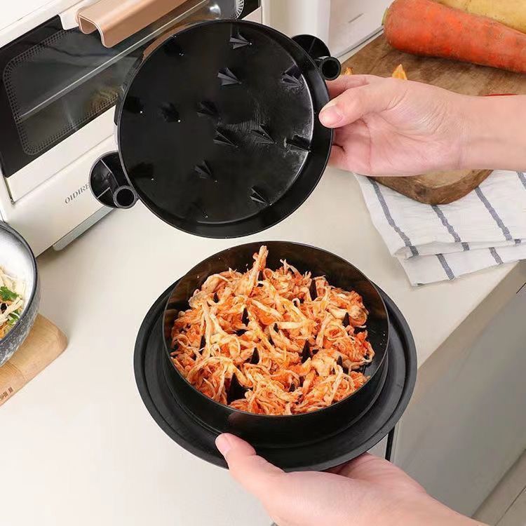 Black Manual Meat Shredder with Spiked Interior for Quick Chicken Separation Professional Rotating Tool for Local Home Kitchens Effortless Meal Prep Solution - Image 1