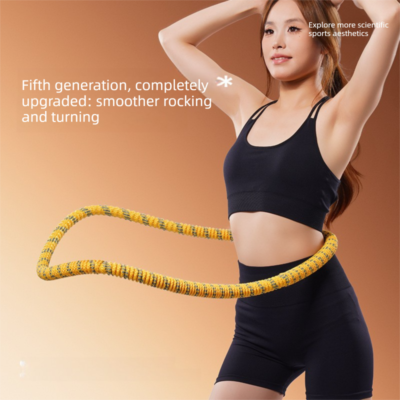 Yellow Weighted Soft Spring Hula Hoop with Silent Alloy Interior and Polyester Wrap for Home Gym Full Body Fitness and Abdominal Training Solution - Image 1