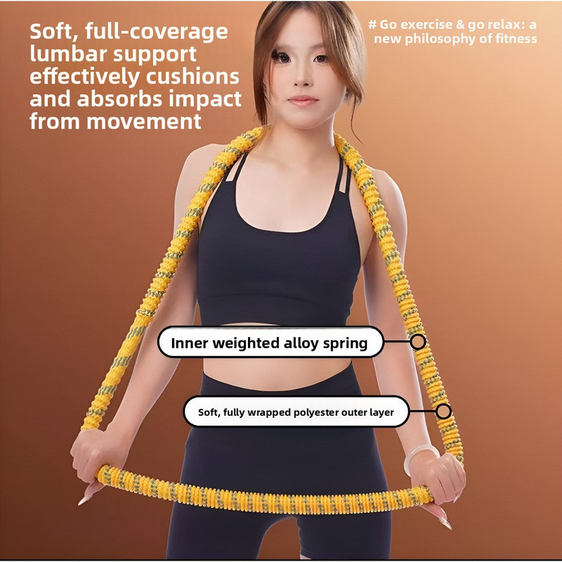 Yellow Weighted Soft Spring Hula Hoop with Silent Alloy Interior and Polyester Wrap for Home Gym Full Body Fitness and Abdominal Training Solution - Image 4