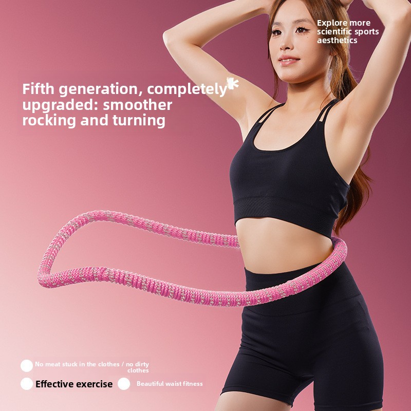 Pink Weighted Soft Spring Hula Hoop with Silent Alloy Interior and Polyester Wrap for Home Gym Full Body Fitness and Abdominal Training Solution - Image 1