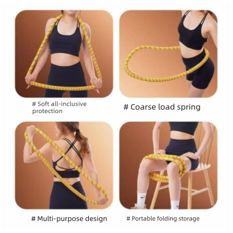 Blue Weighted Soft Spring Hula Hoop with Silent Alloy Interior and Polyester Wrap for Home Gym Full Body Fitness and Abdominal Training Solution - Image 2