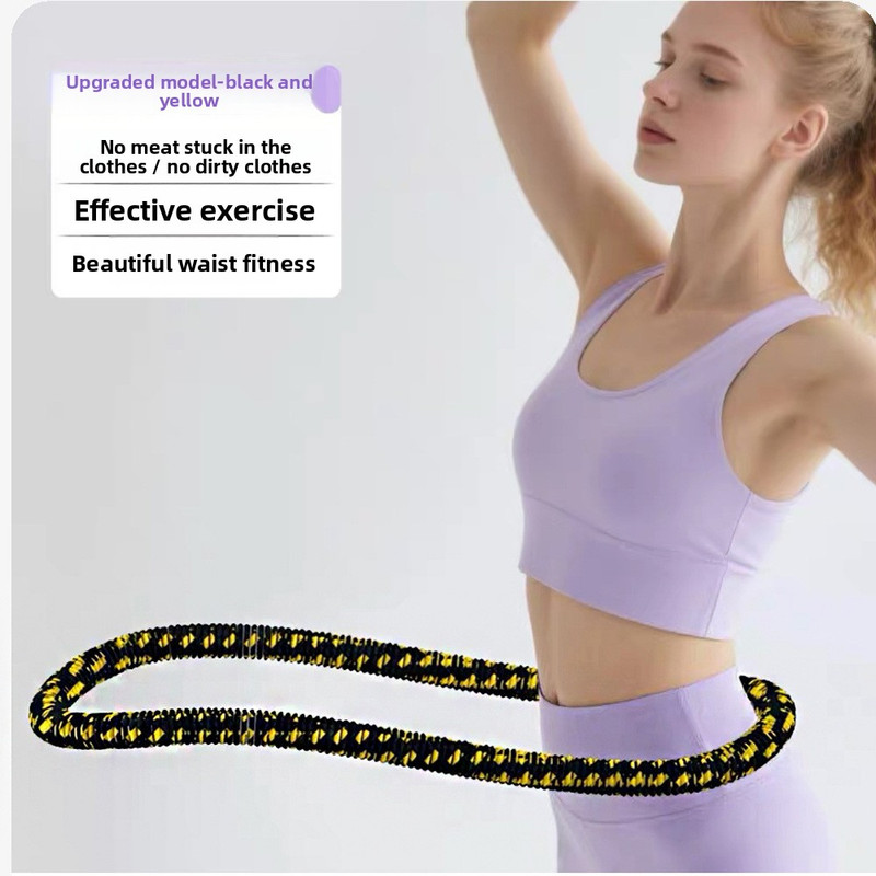 Black Weighted Soft Spring Hula Hoop with Silent Alloy Interior and Polyester Wrap for Home Gym Full Body Fitness and Abdominal Training Solution - Image 1