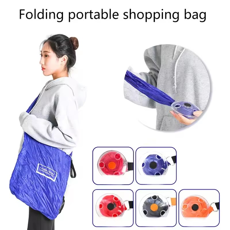 2-PCS Blue Compact Retractable Shopping Bag with Durable Nylon and ABS Plastic Disc Design for Everyday Use Local Standard Fit - Image 3