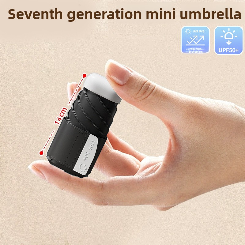 Black Compact Mini Umbrella with UPF50+ UV Protection and Lightweight Design for Daily Use in Urban and Outdoor Settings Local Standard Fit - Image 1