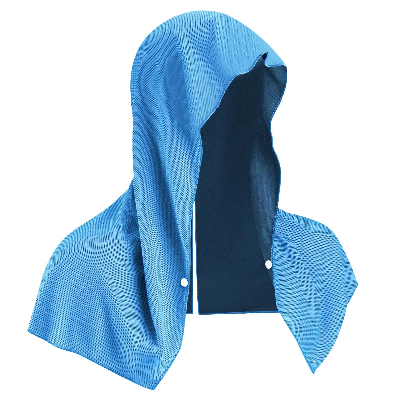 Light blue Instant Cooling Hooded Towel U-Shaped Sun Protection Quick Dry Scarf with Carabiner Pouch for Local Outdoor Sports and Gym Workouts - Image 1