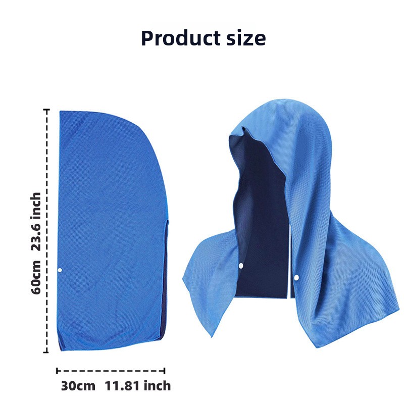 Light blue Instant Cooling Hooded Towel U-Shaped Sun Protection Quick Dry Scarf with Carabiner Pouch for Local Outdoor Sports and Gym Workouts - Image 8