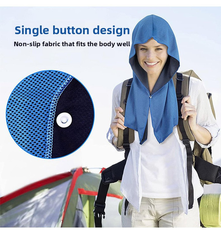 Rose red Instant Cooling Hooded Towel U-Shaped Sun Protection Quick Dry Scarf with Carabiner Pouch for Local Outdoor Sports and Gym Workouts - Image 3