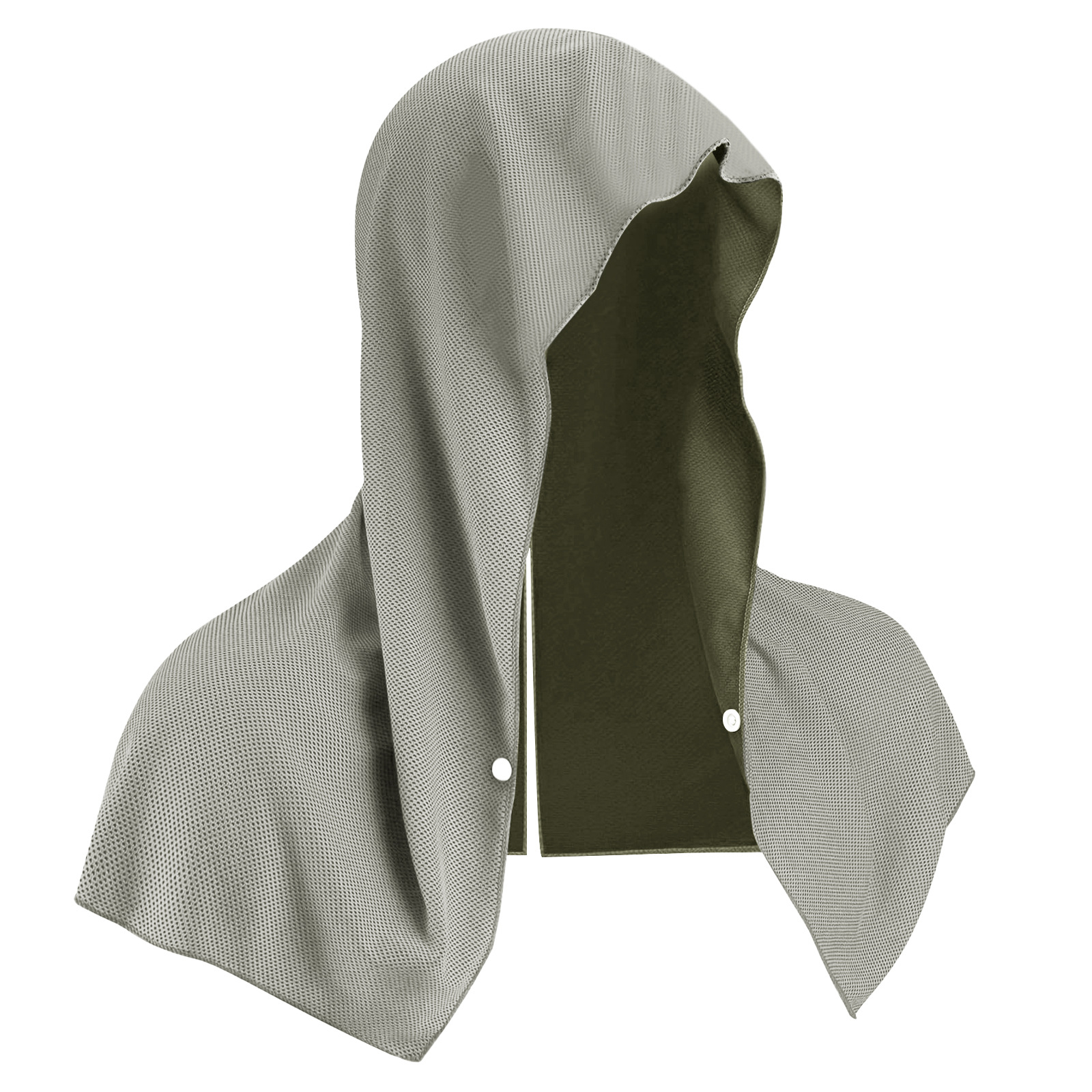 Grey Instant Cooling Hooded Towel U-Shaped Sun Protection Quick Dry Scarf with Carabiner Pouch for Local Outdoor Sports and Gym Workouts - Image 1