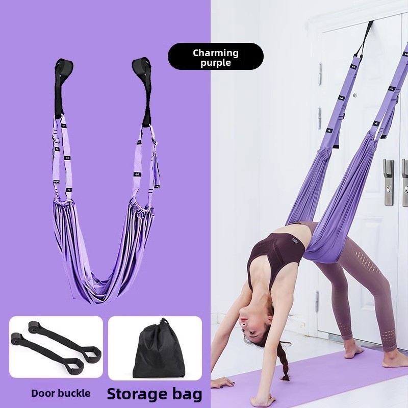 Purple Aerial Yoga Door Hanging Strap for Home Workouts Adjustable Stretch Band for Backbend Inversion and Flexibility Premium Standard Fit for Local Enthusiasts - Image 1