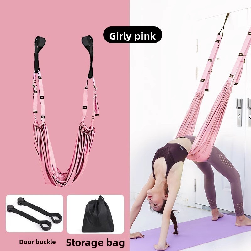Pink Aerial Yoga Door Hanging Strap for Home Workouts Adjustable Stretch Band for Backbend Inversion and Flexibility Premium Standard Fit for Local Enthusiasts - Image 1
