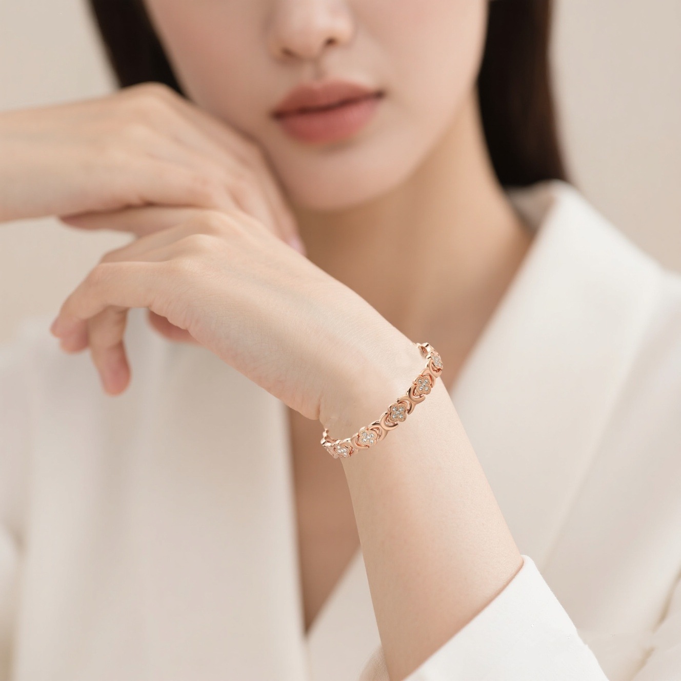 Black New Fashion Lightweight Luxury Four-Leaf Clover Diamond Inlaid Bracelet - Alloy Magnetic Watch Band Style Bracelet for Women + Free Disassembly Tool - Image 3