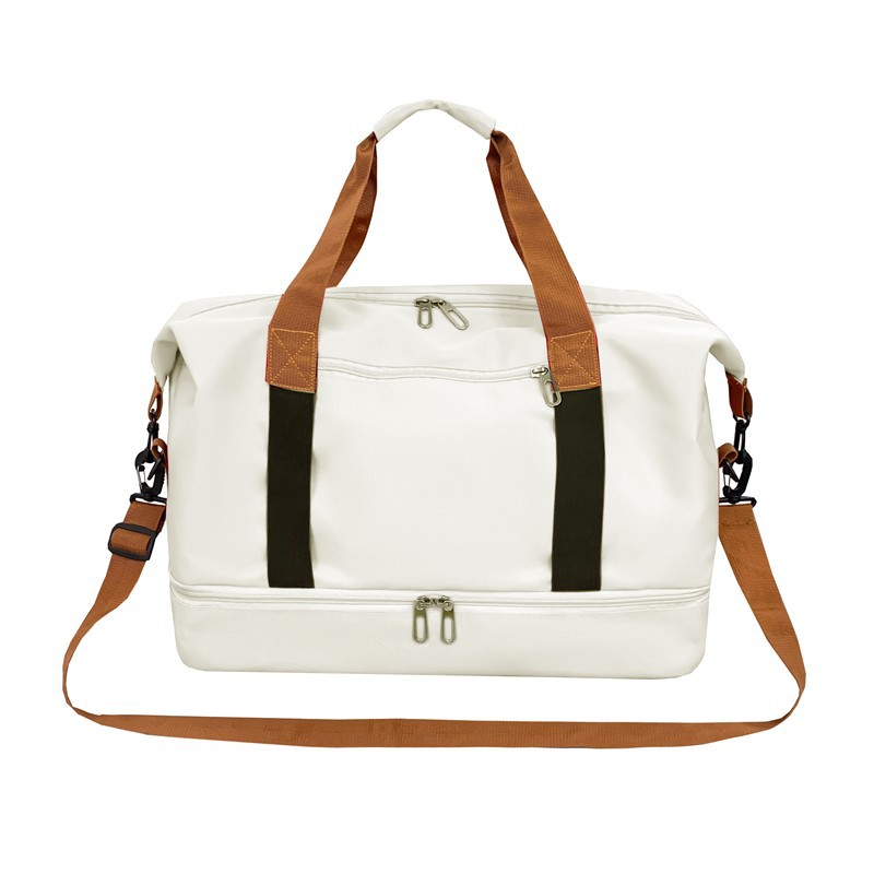 Beige Large Capacity Travel Duffel Bag for Women with Yoga Mat Holder and Shoe Compartment Water Resistant Weekend Bag Ideal for Local Gym and Travel Use - Image 1