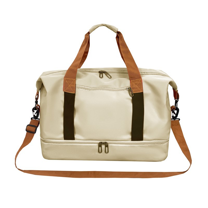 khaki Large Capacity Travel Duffel Bag for Women with Yoga Mat Holder and Shoe Compartment Water Resistant Weekend Bag Ideal for Local Gym and Travel Use - Image 1