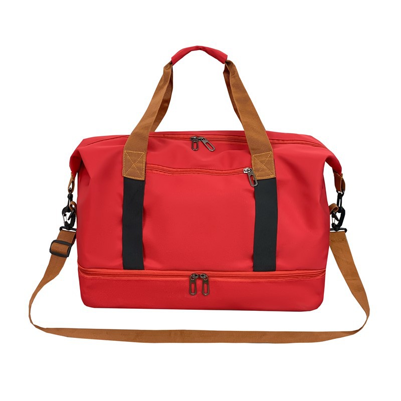 Red Large Capacity Travel Duffel Bag for Women with Yoga Mat Holder and Shoe Compartment Water Resistant Weekend Bag Ideal for Local Gym and Travel Use - Image 1