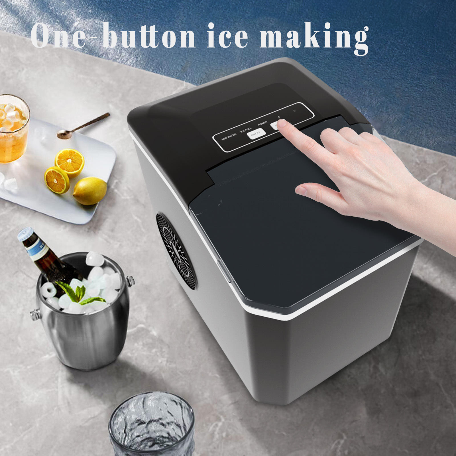 White Portable Countertop Ice Maker with 12kg Daily Capacity Rapid Bullet Ice Production for Home Kitchen and Local Office Refreshment Needs - Image 3