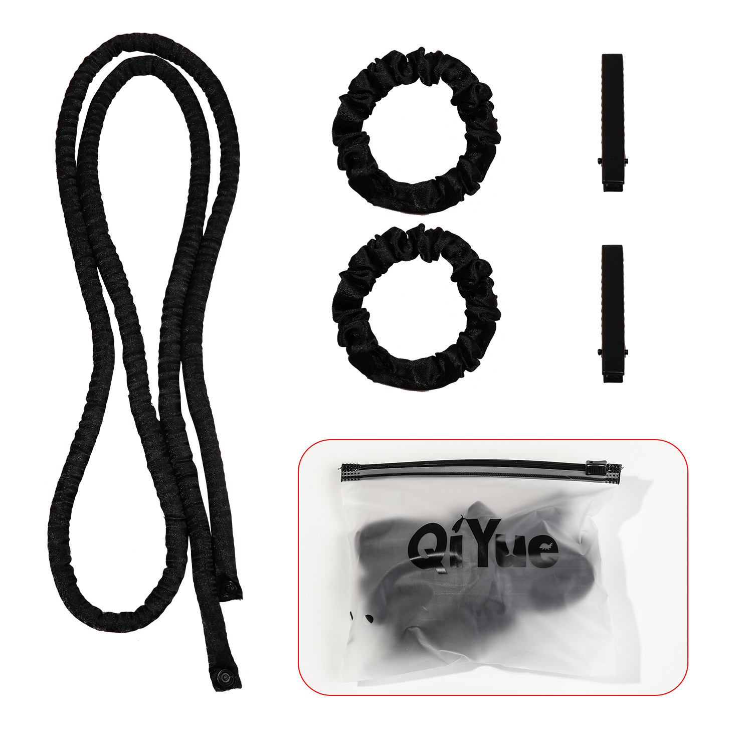 2-PCS Black Heatless Hair Curler Set Extra Long Overnight Soft Ribbon for Natural Big Waves Damage-Free Professional Home Styling Solution for Local Women - Image 1