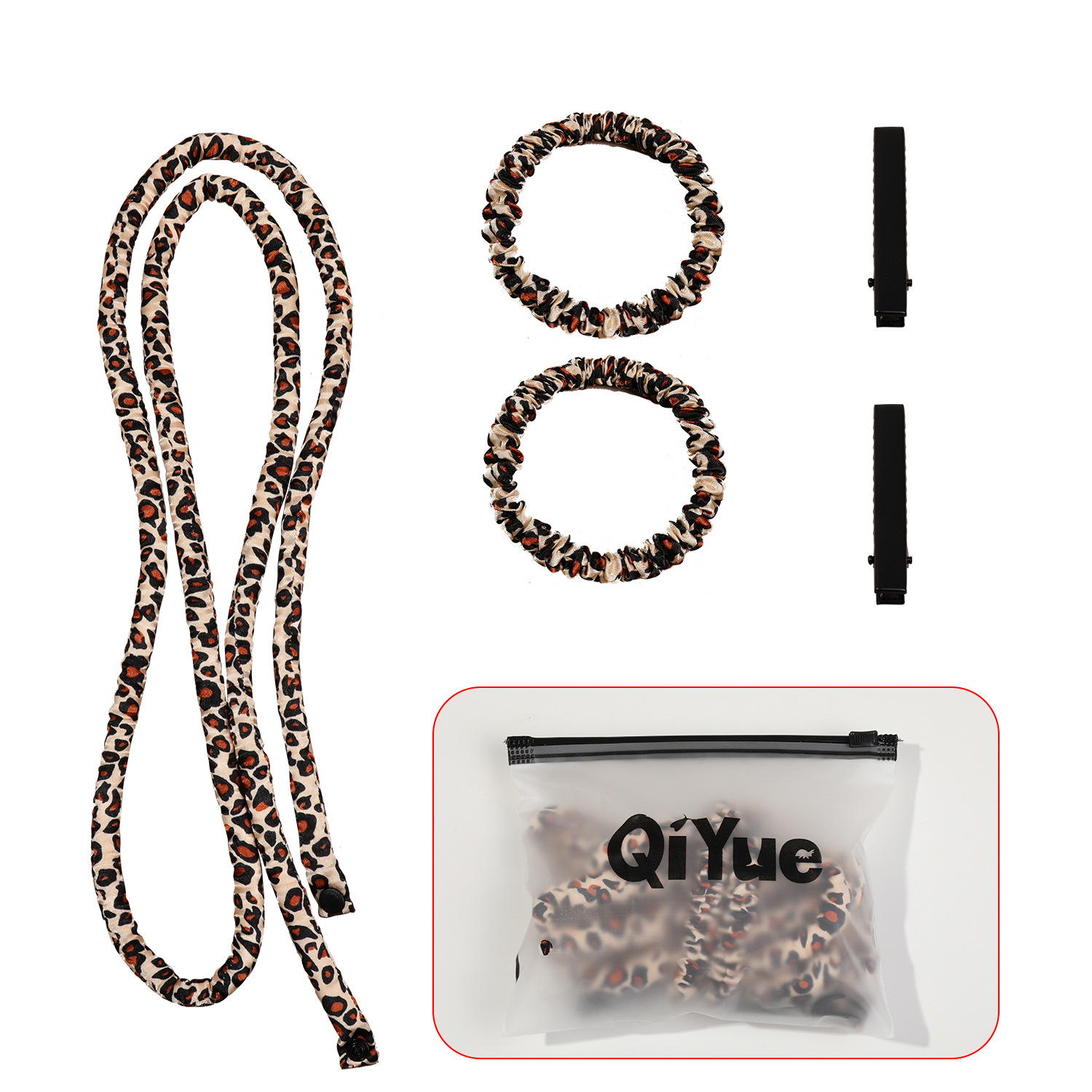 2-PCS Coffee color leopard print Heatless Hair Curler Set Extra Long Overnight Soft Ribbon for Natural Big Waves Damage-Free Professional Home Styling Solution for Local Women - Image 1