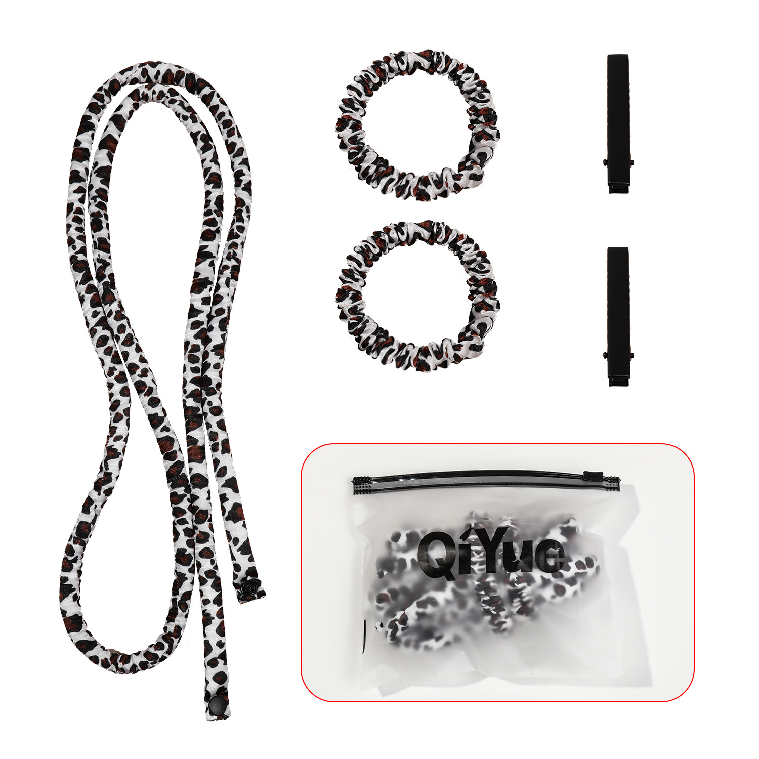 2-PCS White leopard print Heatless Hair Curler Set Extra Long Overnight Soft Ribbon for Natural Big Waves Damage-Free Professional Home Styling Solution for Local Women - Image 1