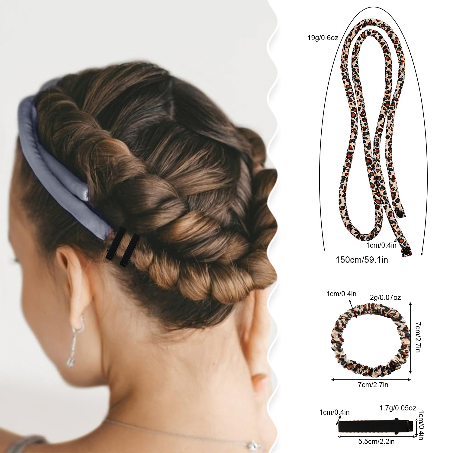 2-PCS White leopard print Heatless Hair Curler Set Extra Long Overnight Soft Ribbon for Natural Big Waves Damage-Free Professional Home Styling Solution for Local Women - Image 4