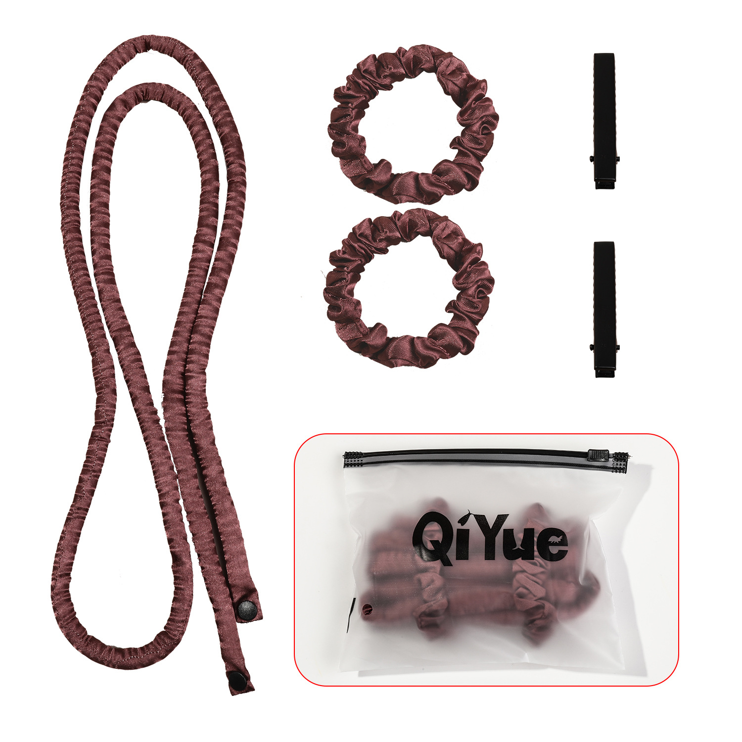 2-PCS Dark coffee Heatless Hair Curler Set Extra Long Overnight Soft Ribbon for Natural Big Waves Damage-Free Professional Home Styling Solution for Local Women - Image 1