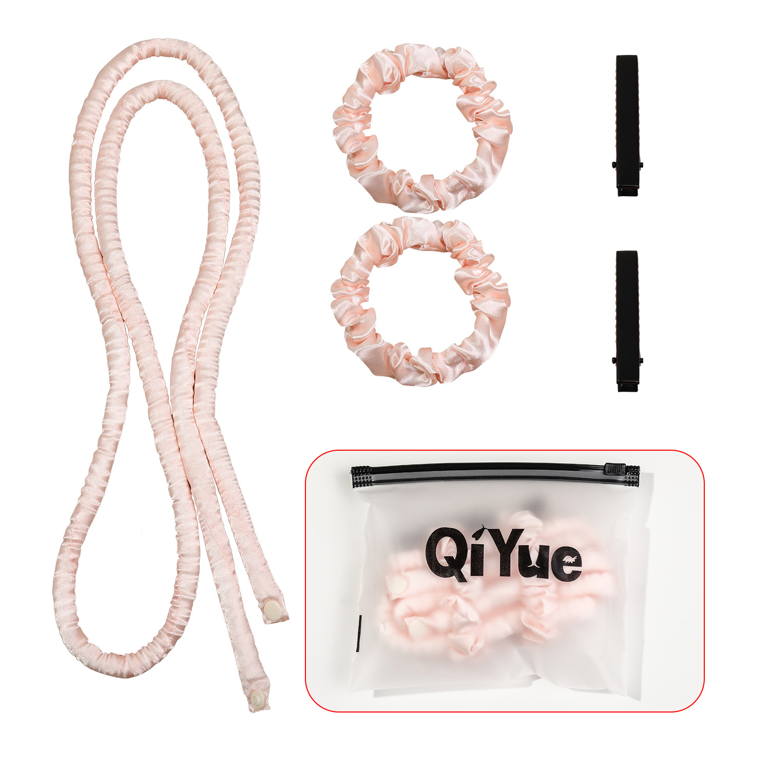 2-PCS Pink Heatless Hair Curler Set Extra Long Overnight Soft Ribbon for Natural Big Waves Damage-Free Professional Home Styling Solution for Local Women - Image 1