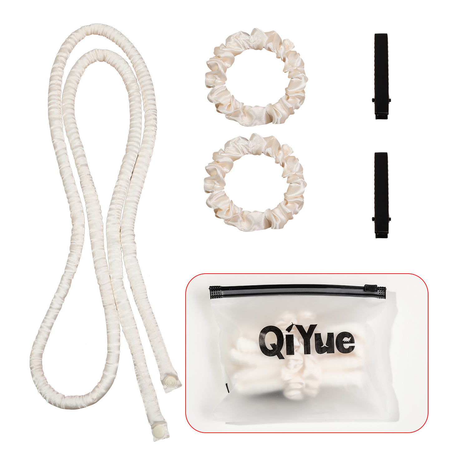 2-PCS White Heatless Hair Curler Set Extra Long Overnight Soft Ribbon for Natural Big Waves Damage-Free Professional Home Styling Solution for Local Women - Image 1
