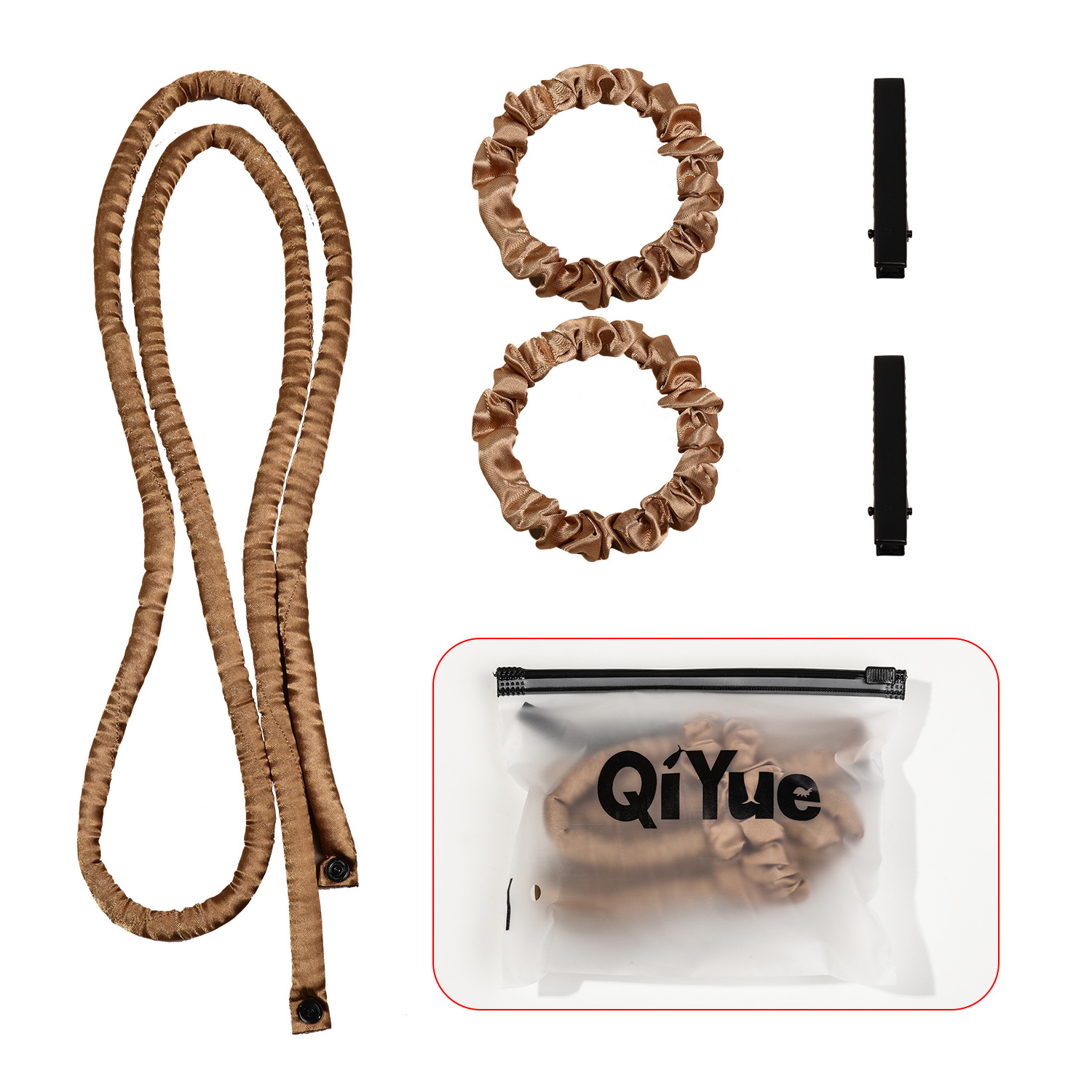 2-PCS Bronze color Heatless Hair Curler Set Extra Long Overnight Soft Ribbon for Natural Big Waves Damage-Free Professional Home Styling Solution for Local Women - Image 1