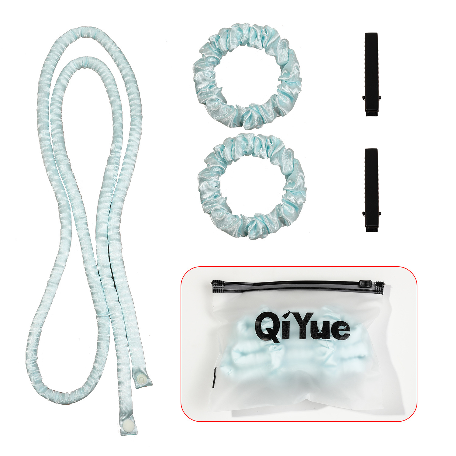 2-PCS Sky blue Heatless Hair Curler Set Extra Long Overnight Soft Ribbon for Natural Big Waves Damage-Free Professional Home Styling Solution for Local Women - Image 1