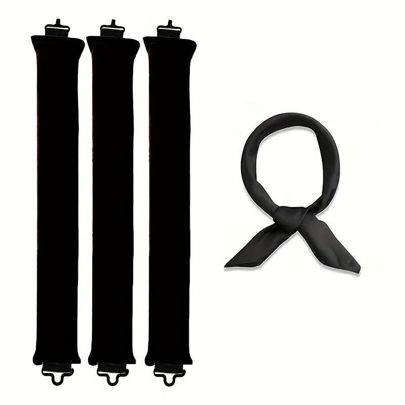 Black Heatless Hair Curler 2 Pack with Satin Scarf and Soft Sponge Rollers for Overnight Big Waves Damage-Free Styling Solution for Local Professionals - Image 1