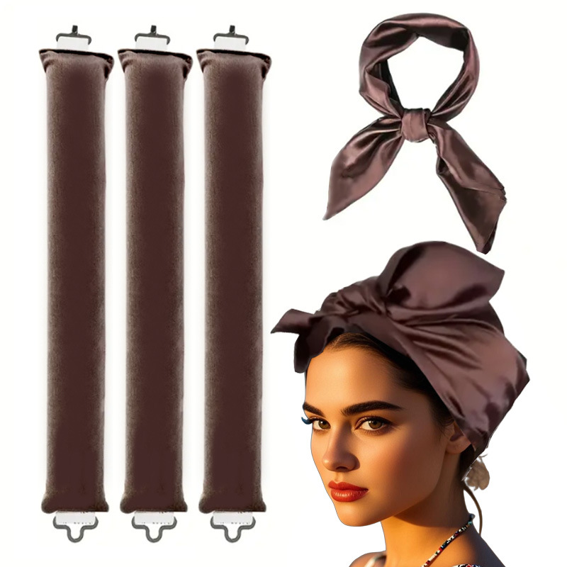 Coffee color Heatless Hair Curler 2 Pack with Satin Scarf and Soft Sponge Rollers for Overnight Big Waves Damage-Free Styling Solution for Local Professionals - Image 1