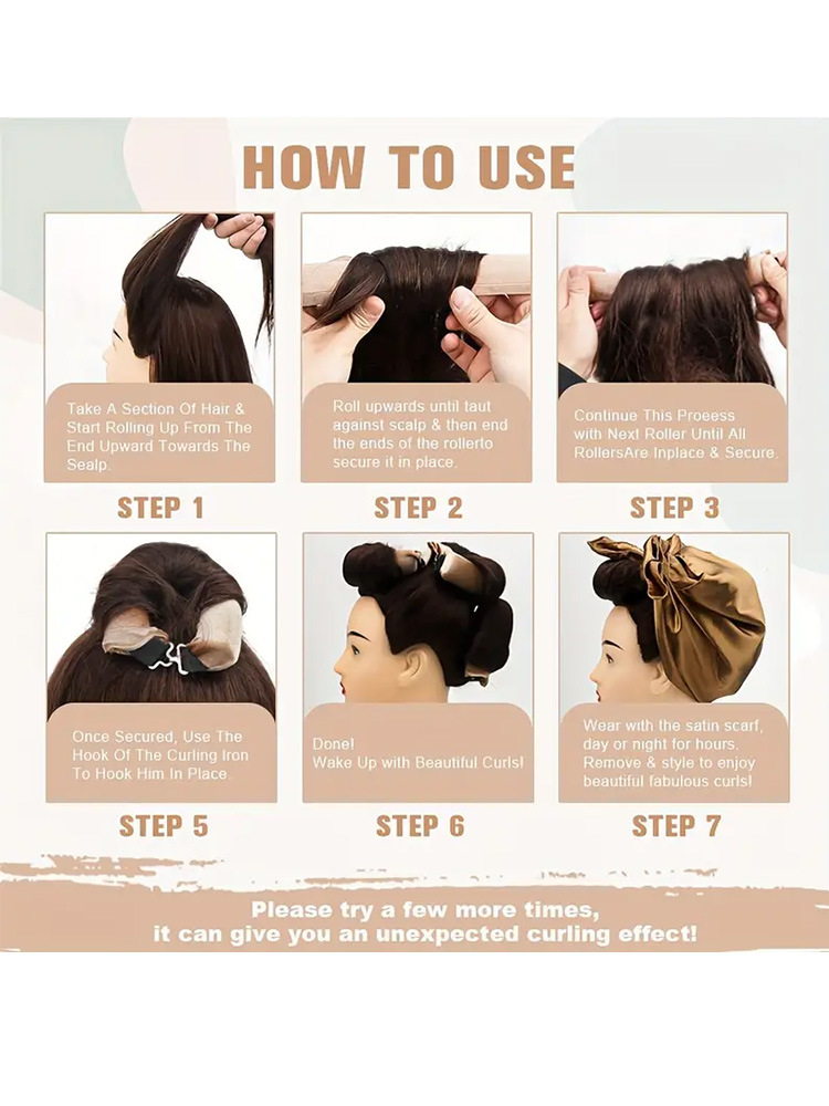 Coffee color Heatless Hair Curler 2 Pack with Satin Scarf and Soft Sponge Rollers for Overnight Big Waves Damage-Free Styling Solution for Local Professionals - Image 3