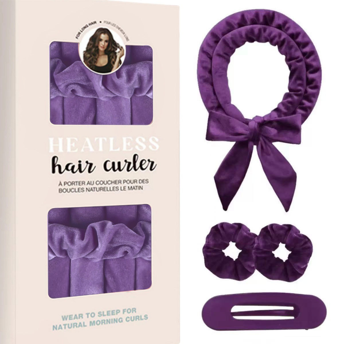 Purple Heatless Hair Curler Set with Bowtie Ribbon for Natural Big Waves Damage-Free Overnight Hair Styling Essential for Your Local Modern Lifestyle - Image 1