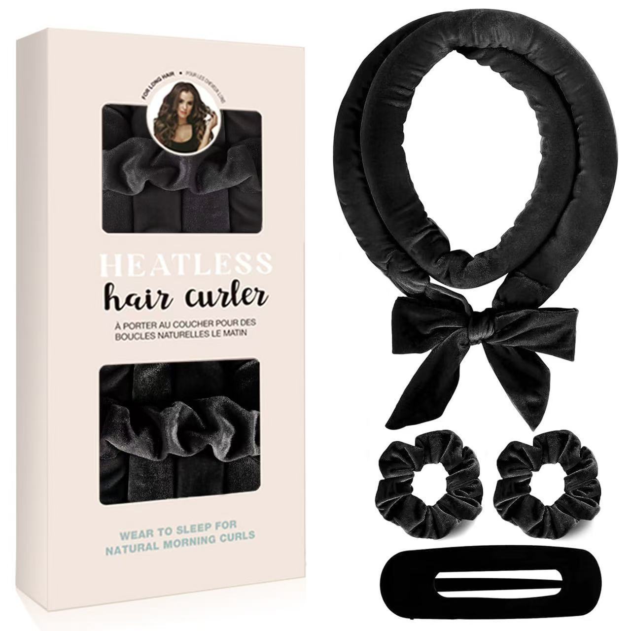 Black Heatless Hair Curler Set with Bowtie Ribbon for Natural Big Waves Damage-Free Overnight Hair Styling Essential for Your Local Modern Lifestyle - Image 1