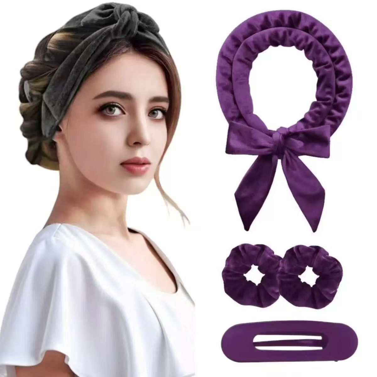 Black Heatless Hair Curler Set with Bowtie Ribbon for Natural Big Waves Damage-Free Overnight Hair Styling Essential for Your Local Modern Lifestyle - Image 2