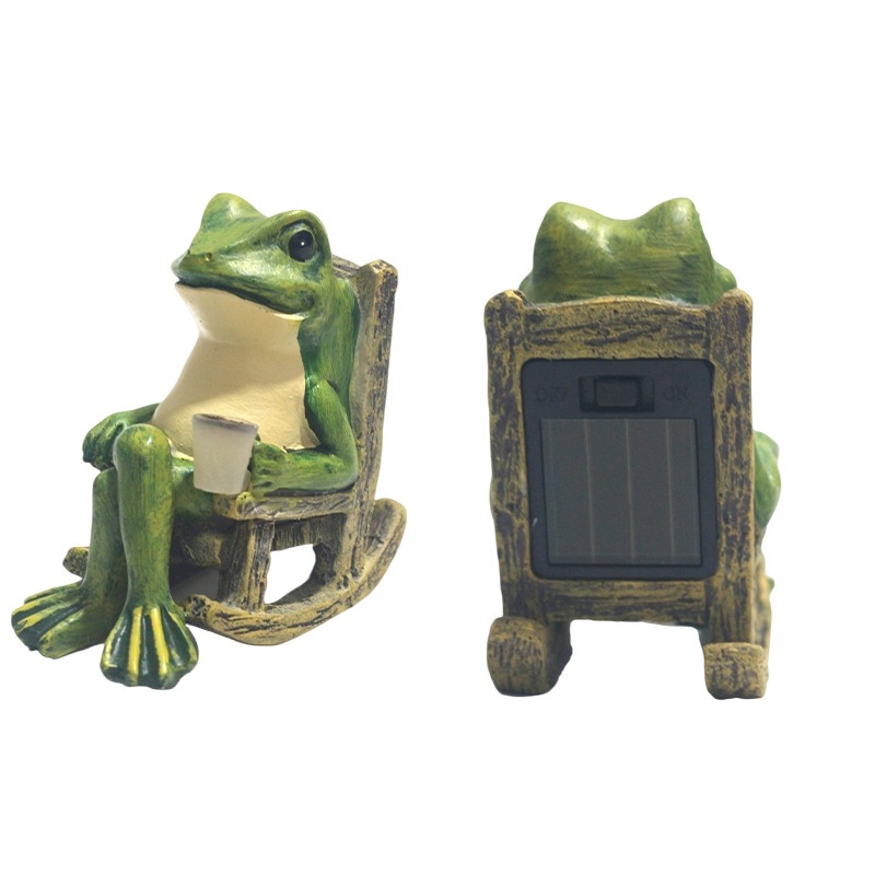 Solar Powered Rocking Chair Frog Garden Statue Resin Animal Sculpture with LED Glowing Cup for Patio Backyard Landscape Charming Decor for Local Homes - Image 1