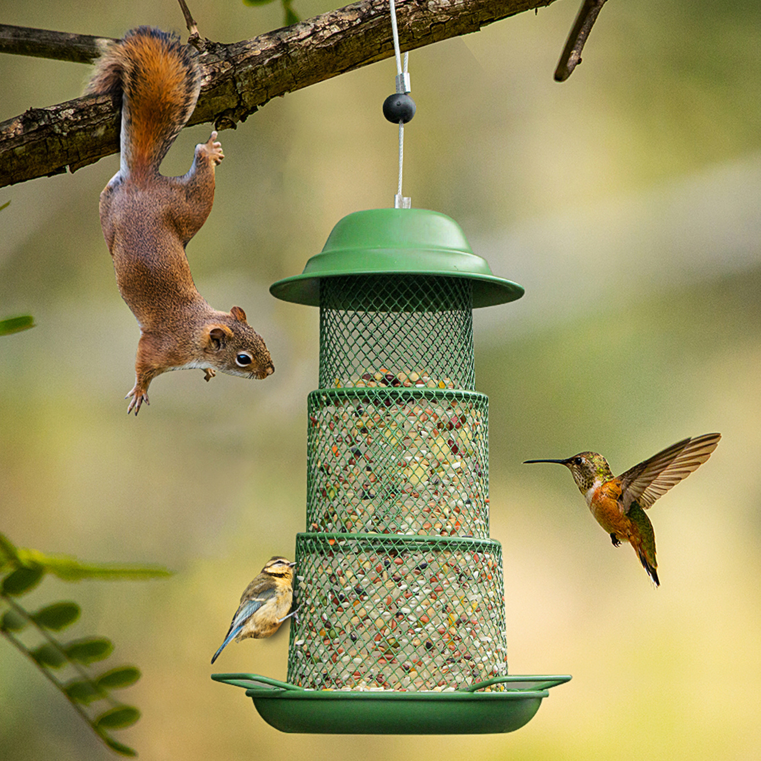 Circular Retractable Metal Hanging Bird Feeder 3-Tier Mesh Design Weatherproof Outdoor Wild Bird Feeding Station for Local Garden and Backyard Support - Image 2