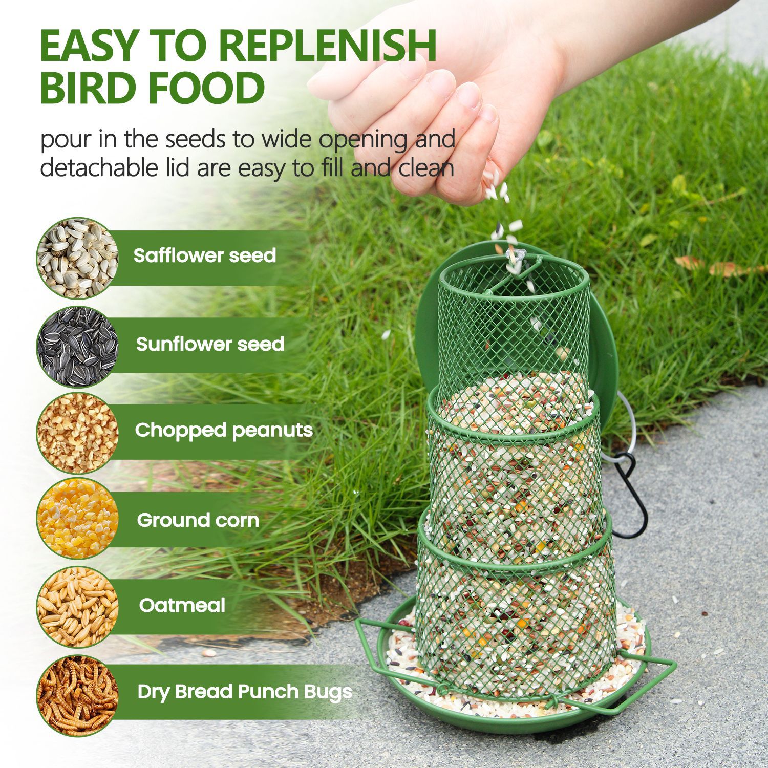 Circular Retractable Metal Hanging Bird Feeder 3-Tier Mesh Design Weatherproof Outdoor Wild Bird Feeding Station for Local Garden and Backyard Support - Image 3