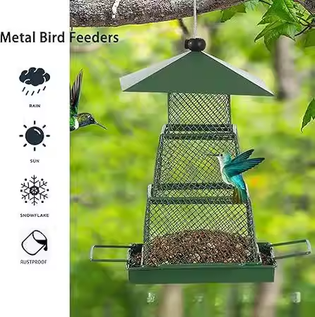 Square Retractable Metal Hanging Bird Feeder 3-Tier Mesh Design Weatherproof Outdoor Wild Bird Feeding Station for Local Garden and Backyard Support - Image 1