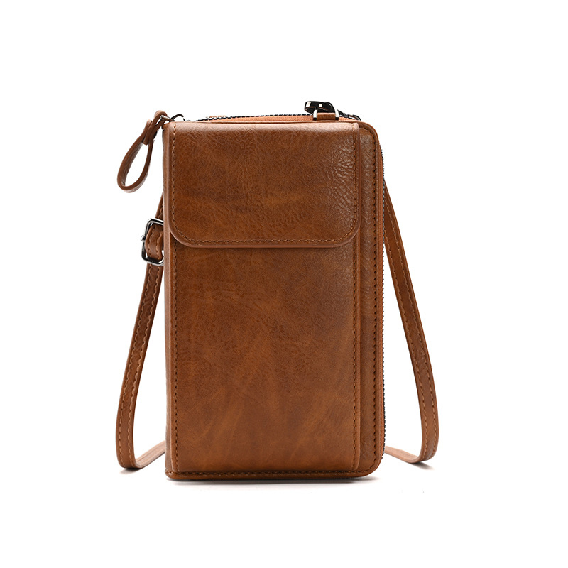 Brown Women's PU Leather Crossbody Phone Bag with Adjustable Shoulder Strap and Large Capacity Wallet for Daily Travel Stylish and Organized Local Fashion Fit - Image 1