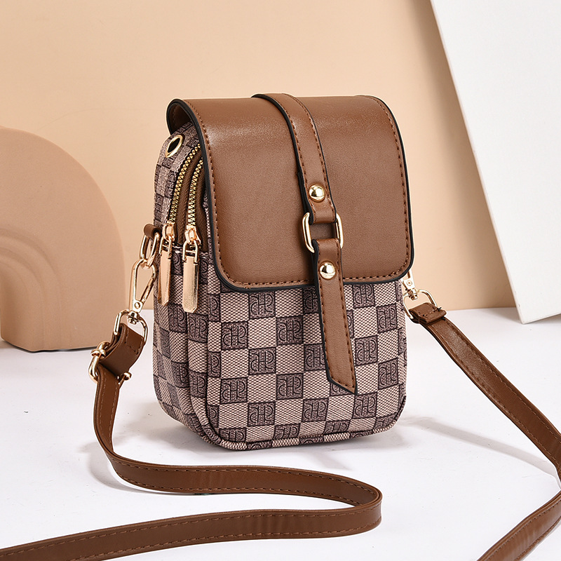 khaki Women's Mini Crossbody Phone Bag Compact PU Leather with Multiple Pockets and Headphone Port for Daily Travel Stylish Hands-Free Storage for Local Fashion - Image 1