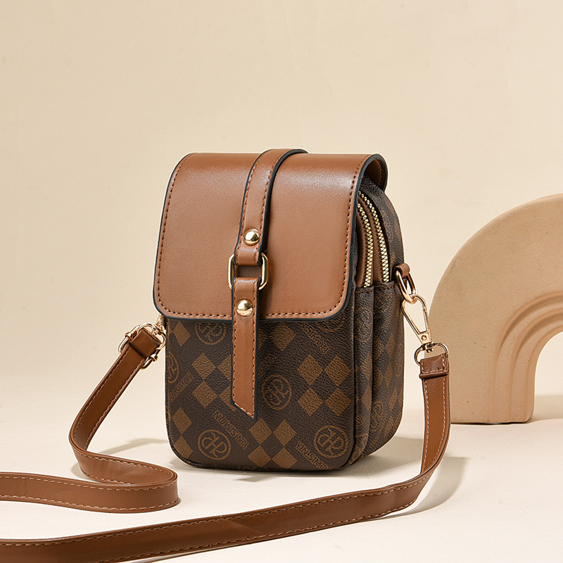 Coffee and earthy brown Women's Mini Crossbody Phone Bag Compact PU Leather with Multiple Pockets and Headphone Port for Daily Travel Stylish Hands-Free Storage for Local Fashion - Image 1