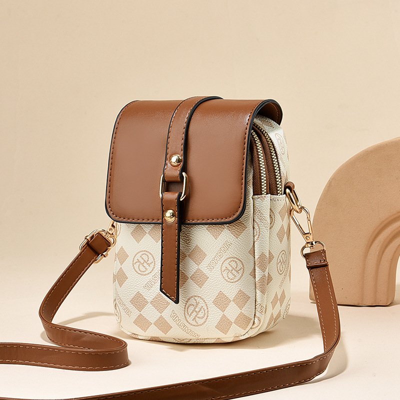 Beige and terracotta Women's Mini Crossbody Phone Bag Compact PU Leather with Multiple Pockets and Headphone Port for Daily Travel Stylish Hands-Free Storage for Local Fashion - Image 1