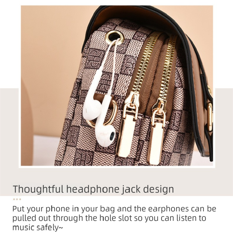 Beige and terracotta Women's Mini Crossbody Phone Bag Compact PU Leather with Multiple Pockets and Headphone Port for Daily Travel Stylish Hands-Free Storage for Local Fashion - Image 3