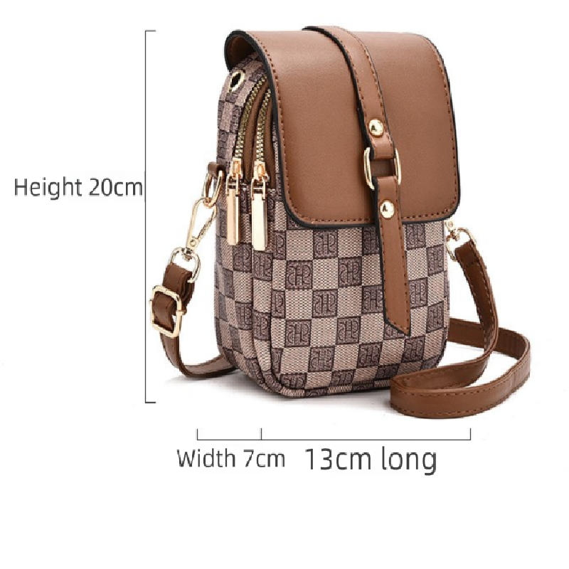 Brown rhombus Women's Mini Crossbody Phone Bag Compact PU Leather with Multiple Pockets and Headphone Port for Daily Travel Stylish Hands-Free Storage for Local Fashion - Image 4