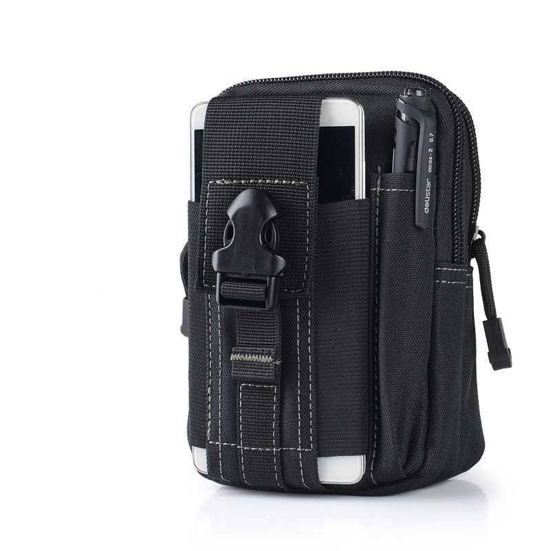 Black with white lines Tactical Molle Waist Bag Waterproof Phone Pouch for 6 inch Smartphones Compact Large Capacity Belt Loop Organizer for Local Outdoor Adventurers - Image 1