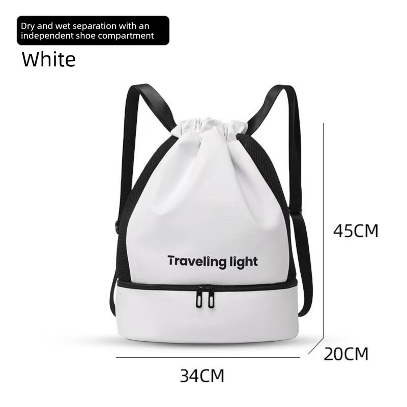 White Waterproof Drawstring Swimming Backpack with Wet Dry Separation and Shoe Compartment for Gym and Yoga Organized Gear Bag for Local Active Lifestyles - Image 1