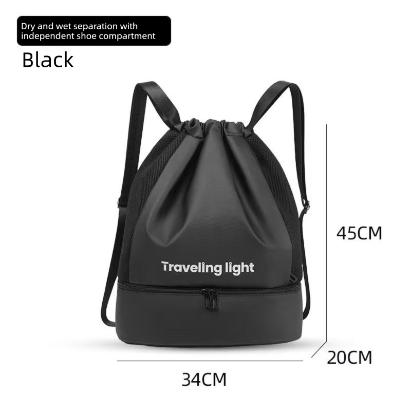Black Waterproof Drawstring Swimming Backpack with Wet Dry Separation and Shoe Compartment for Gym and Yoga Organized Gear Bag for Local Active Lifestyles - Image 1