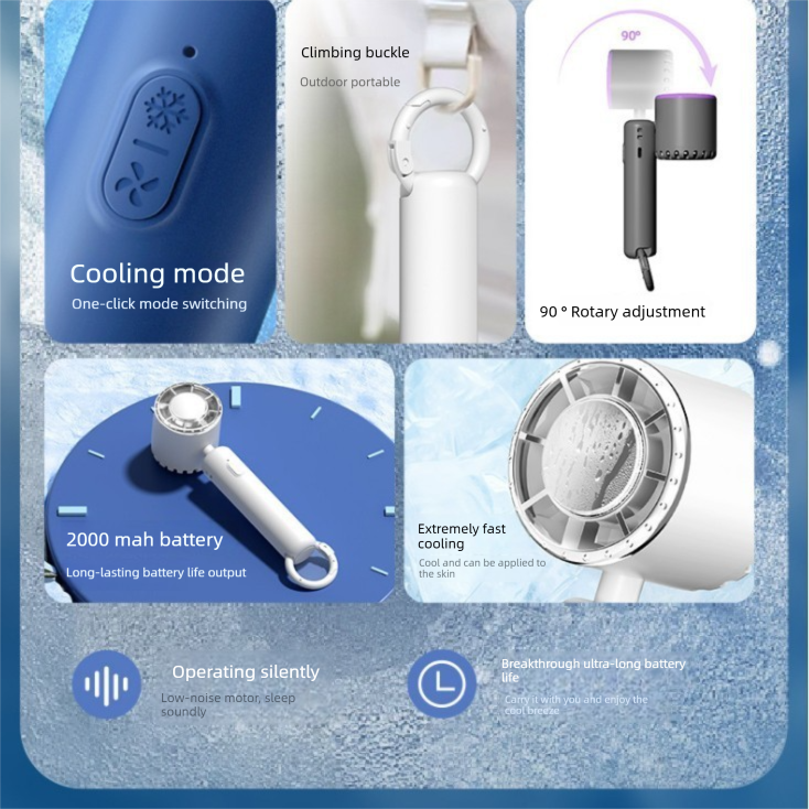 Grey Portable Ice Cooling Handheld Fan USB Rechargeable 2000mAh Silent Battery Fan for Office and Outdoor Use Personal Cooling Solution for Local Professionals - Image 3
